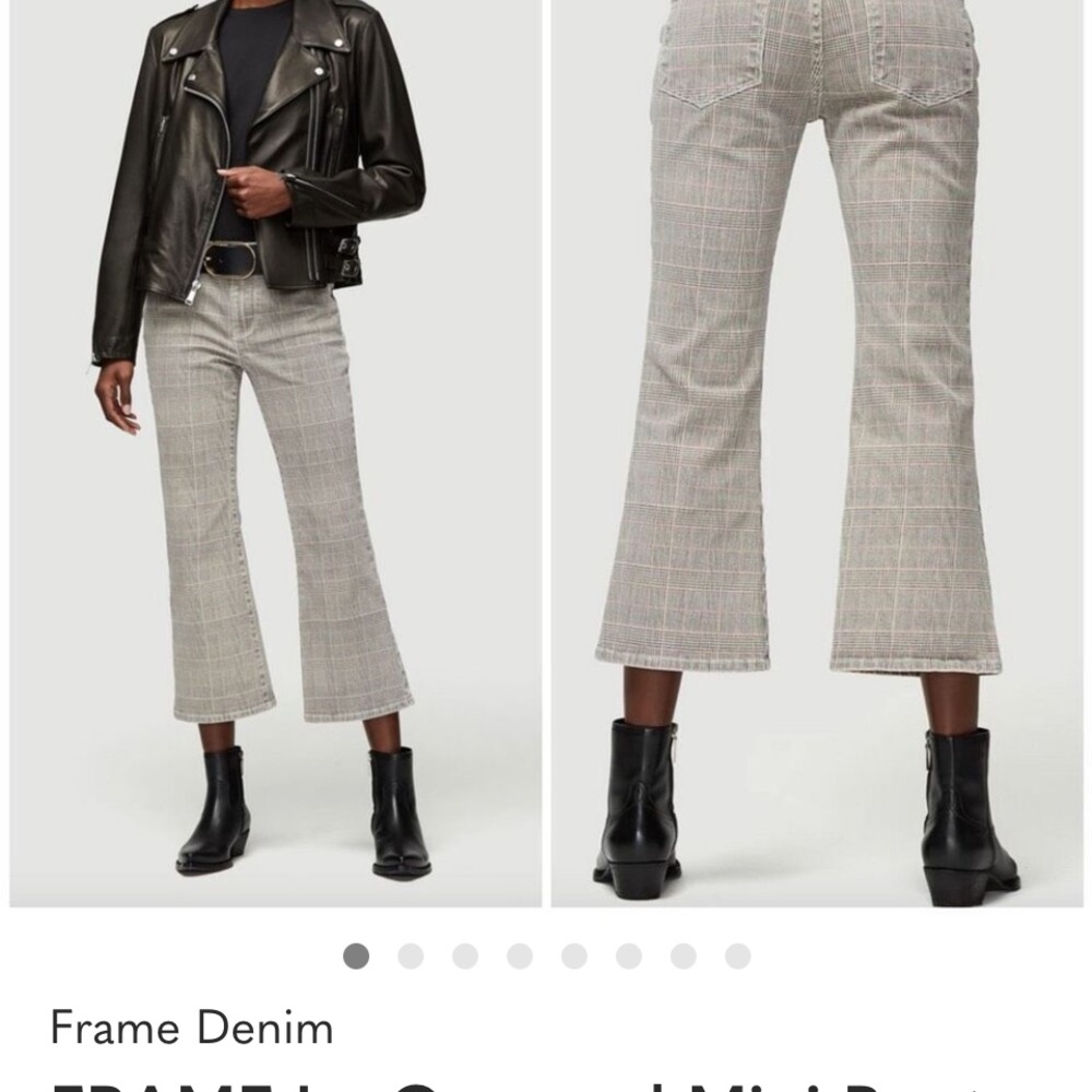 Frame Kick Flare Denim Light Gray Plaid Cropped Pants